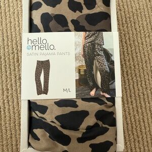 Hello Mello Leopard Print Satin Pajama Pants - Black and Tan